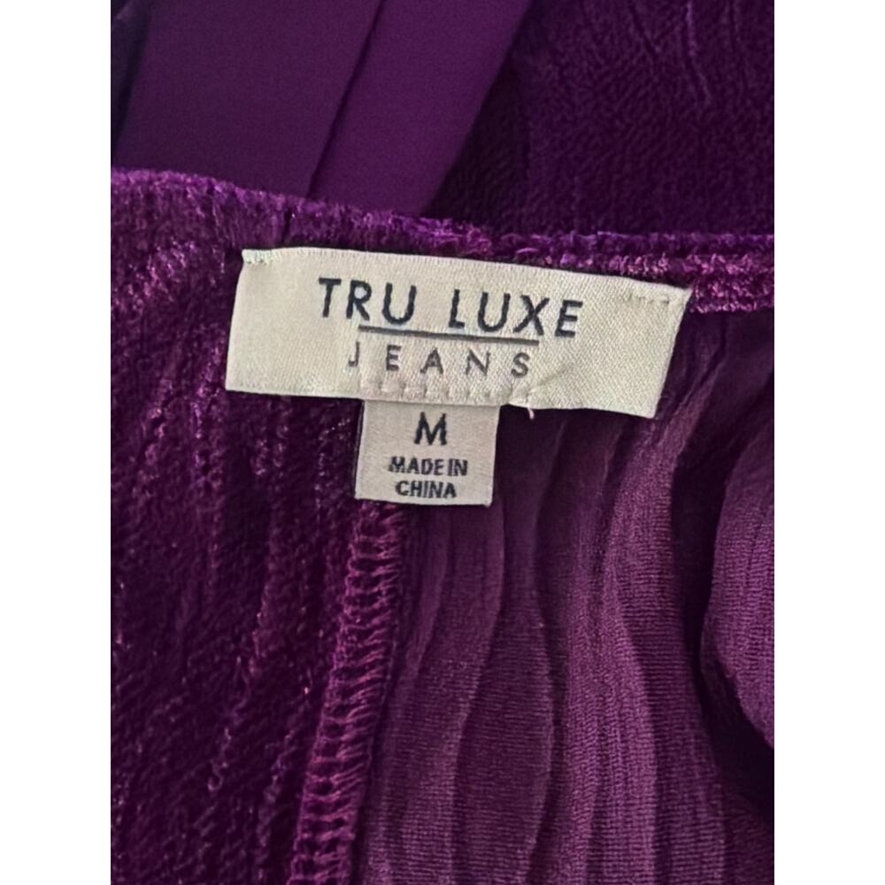 Tru Luxe Crinkle Velvet Top Round Neck with Bow Tie in Plum Women's Medium NEW - Picture 10 of 11